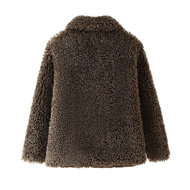 Brown Color Long Sleeve Notched Collar Hot Sale Casual Fashion Winter Jacket for Women