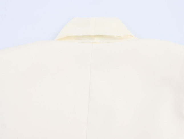 Beige Color Bow Tie Long Sleeve Casual Fashion Blazer Jacket for Women