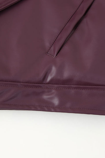 Turn Down Collar Purple Color Long Sleeve Front Buckle Casual Fashion Leather Motorcycle Jacket for Women