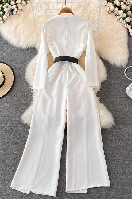 Spring Fashion OL Professional Office Style Jumpsuit High Waist Split Wide Leg Jumpsuit Pants