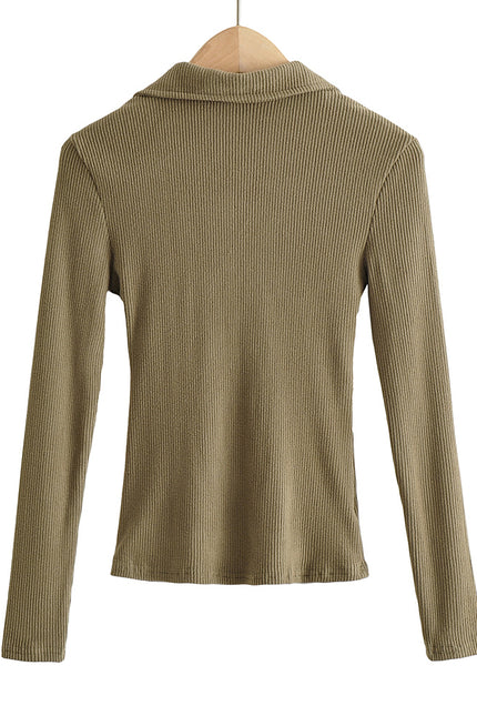 6 Colorway Solid Color Long Sleeve Turn Down Collar Casual Fashion Women Knitted t Shirt