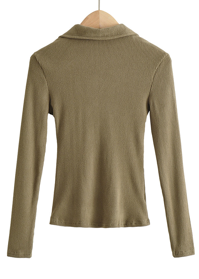 6 Colorway Solid Color Long Sleeve Turn Down Collar Casual Fashion Women Knitted t Shirt