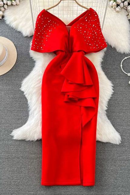 Women's Party V-Neck Waisted Sheath Gown Dresses