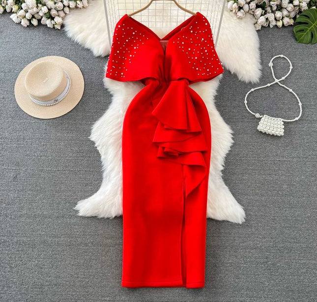 Women's Party V-Neck Waisted Sheath Gown Dresses