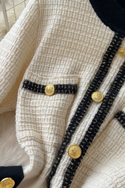 Autumn Winter Knitted Dress Waist Temperament Contrast Color Patchwork Sweater Dress