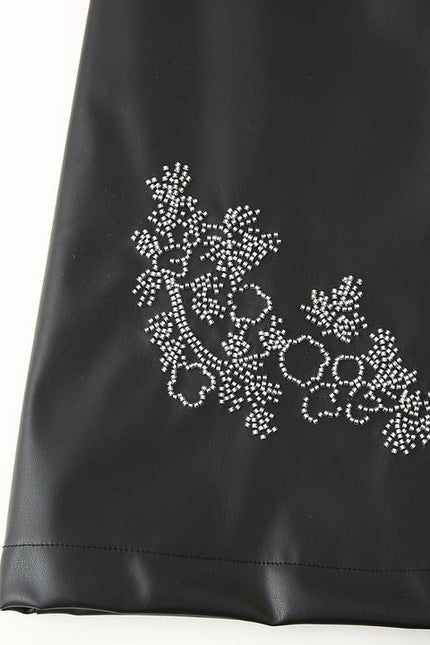 Shoulder Strap Beading Black Color Sleeveless Casual Fashion PU Leather Mini Dress for Ladies