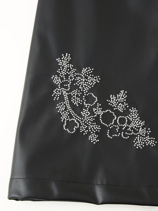 Shoulder Strap Beading Black Color Sleeveless Casual Fashion PU Leather Mini Dress for Ladies