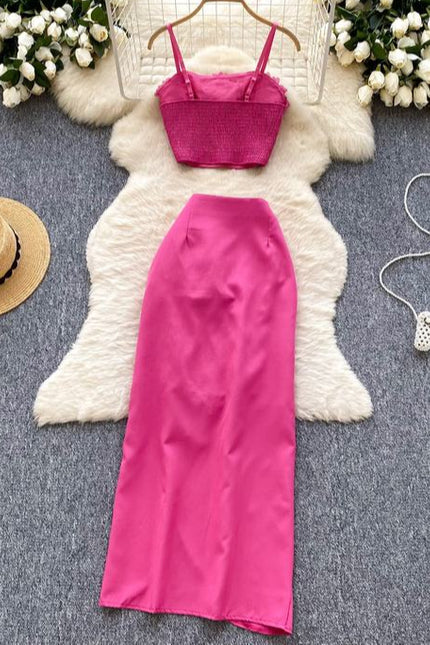 Holiday Style Set for Women's Summer Wear New Top and High Waist Skirt Fashionable Two Piece Set