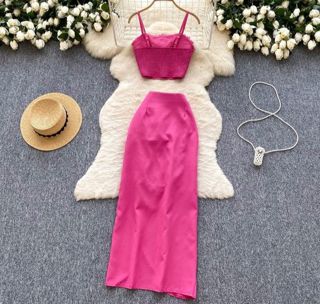 Holiday Style Set for Women's Summer Wear New Top and High Waist Skirt Fashionable Two Piece Set