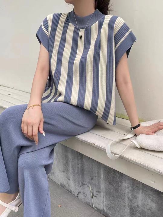 Knitted Fashion Set Women's Top Casual Wide Leg Pants Two Piece Set