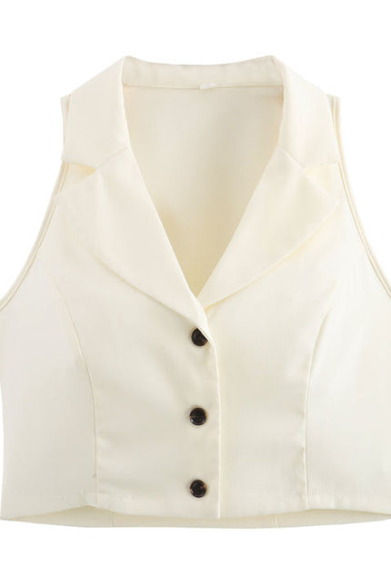 Notched Collar Single Breasted Vest Waistcoat Beige Color Long Skirt Casual Fashion Women 2 Piece Set