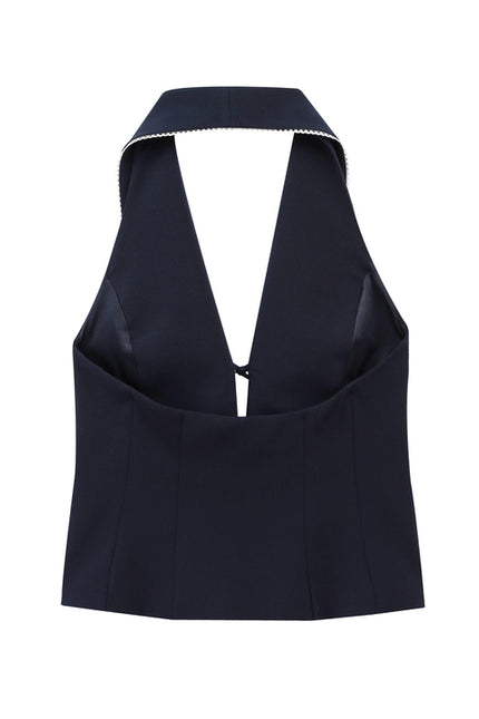 Front Lace up Navy Color Back Hollow Out Casual Fashion Women's Halter tank Top
