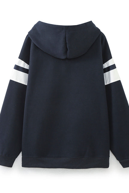 Letter Embroidery Navy Color Long Sleeve Casual Fashion Sweatshirt Hoodie for Women