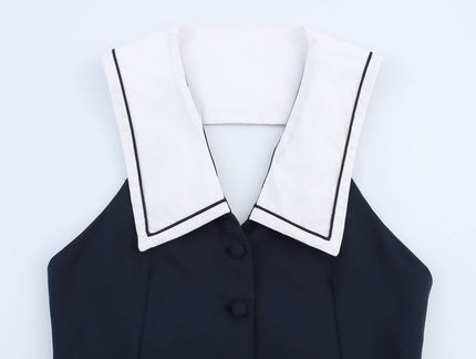 Back Hollow Out Buttons up Navy Color Hot Sale Casual Fashion Women's tank Tops