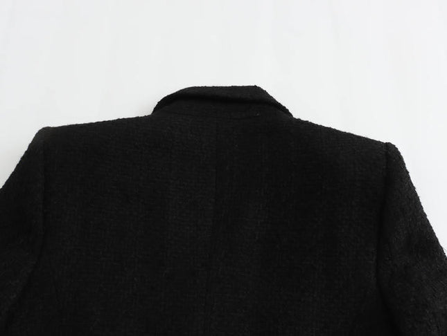 Notched Collar Double Breasted Black Color Casual Fashion Tweed blazer for Women
