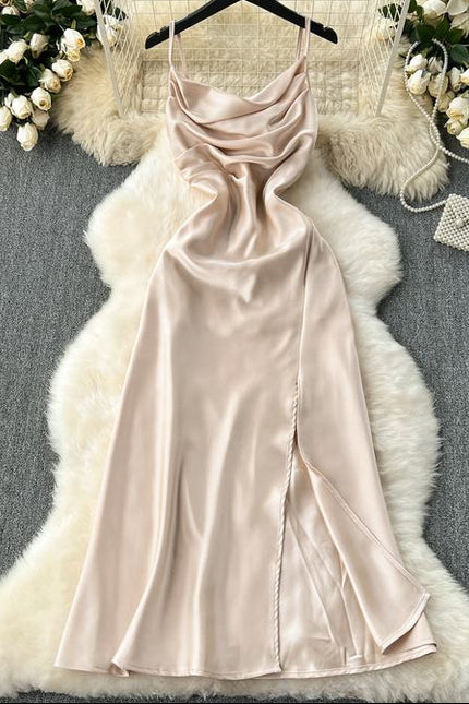 Summer Women Halter Sleeveless Split Sexy Elegant Satin Long Gowns Dresses