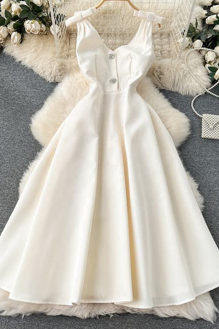 New Arrival Hepburn Fashion Trendy Bow Diamond V-neck Vestidos Women Elegant Summer Casual Dresses