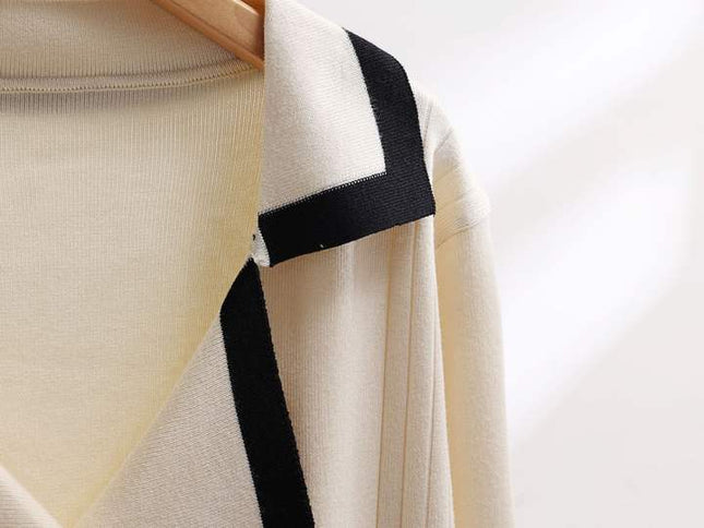 2024 Lapel Casual Top Set Colorblocking Long Sleeve Long Pants Two Piece Suit Set