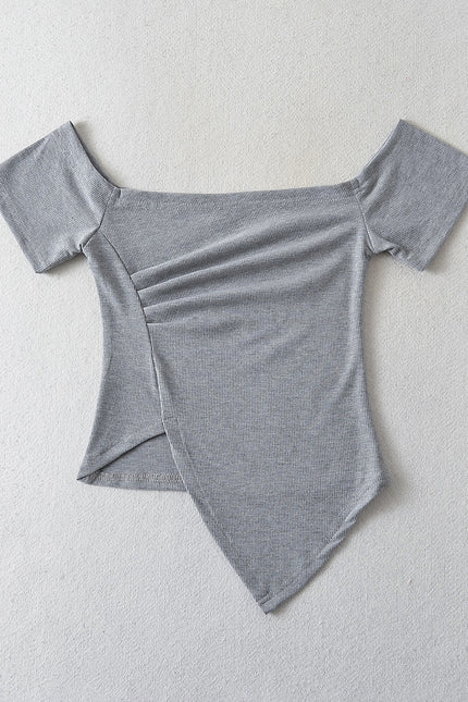 5 Colorway Irregular Design Solid Color Short Sleeve square Collar Casual Summer Women t Shirt
