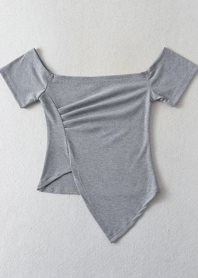 5 Colorway Irregular Design Solid Color Short Sleeve square Collar Casual Summer Women t Shirt
