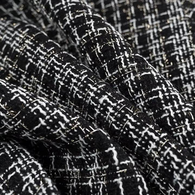 Crew Neck Single Breasted Black Color Long Sleeve Casual Fashion Tweed Jacket for Women