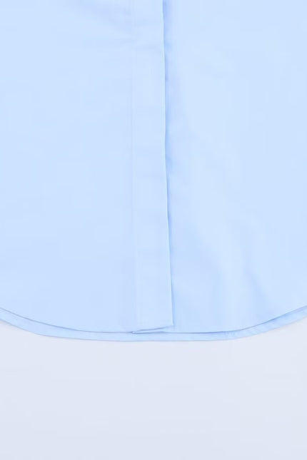 Turn Down Collar Long Sleeve Blue Color Bow Tie Casual Fashion Tops Blouse for Women