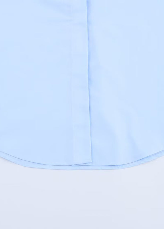 Turn Down Collar Long Sleeve Blue Color Bow Tie Casual Fashion Tops Blouse for Women