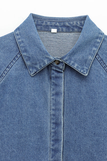 Turn Down Collar Denim Blue Color Buttons up Long Sleeve Casual Fashion Jeans Tops for Women