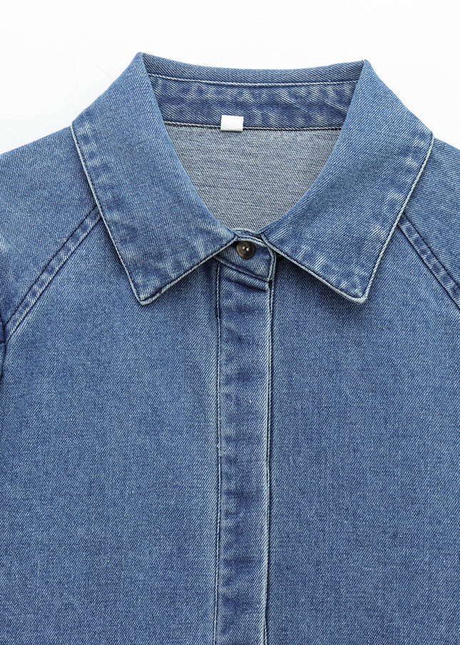 Turn Down Collar Denim Blue Color Buttons up Long Sleeve Casual Fashion Jeans Tops for Women