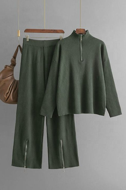 Stand Collar Long Sleeve Fashion Set Women's Autumn Winter Plain Loose Knit Sweater Two-piece Set