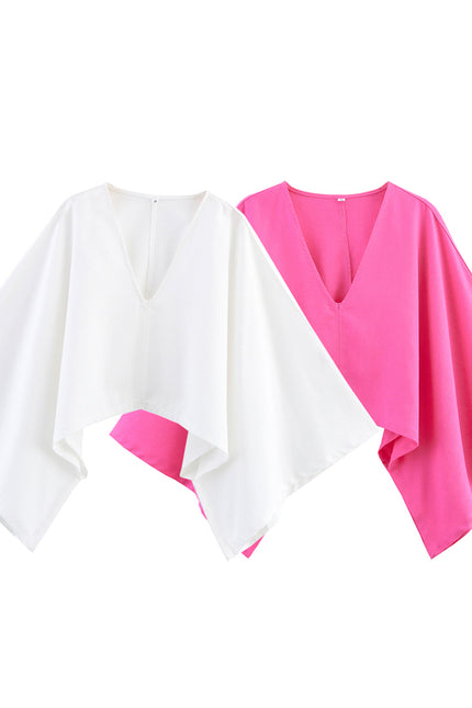 2 Colorway v Neck Long Sleeve Solid Color Casual Fashion Tops Blouse for Women