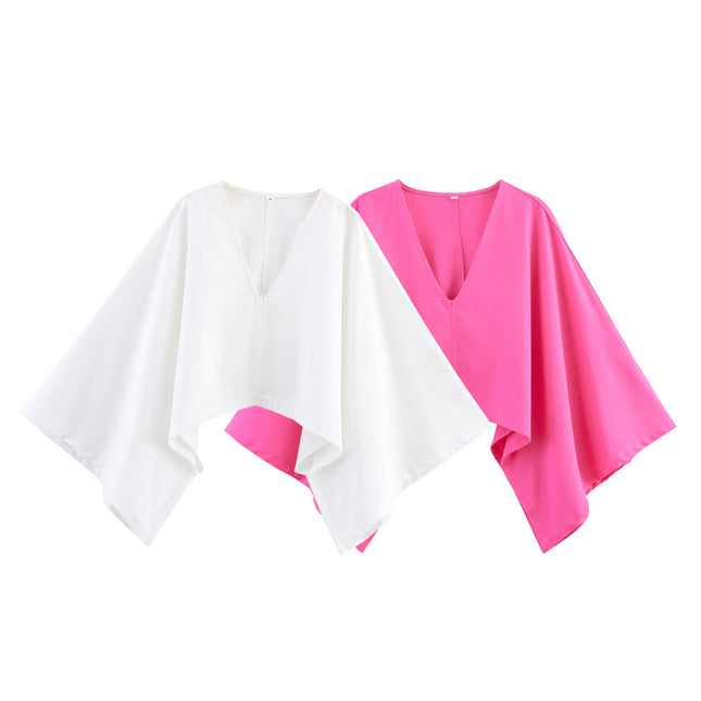 2 Colorway v Neck Long Sleeve Solid Color Casual Fashion Tops Blouse for Women