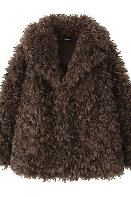 Brown Color Long Sleeve Notched Collar Single Breasted Casual Fashion Winter Jacket for Women