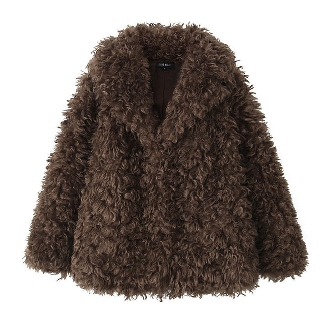 Brown Color Long Sleeve Notched Collar Single Breasted Casual Fashion Winter Jacket for Women