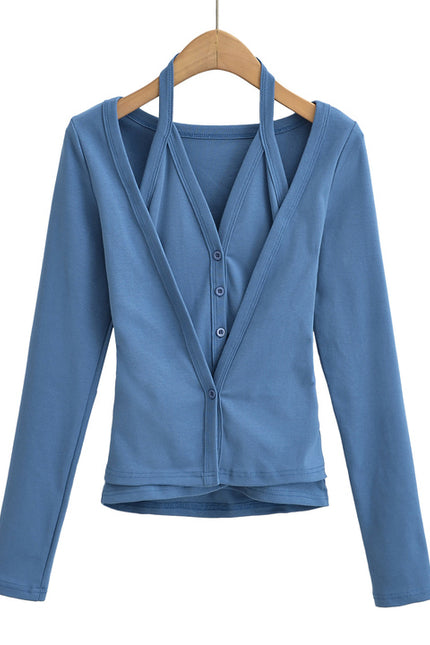 5 Colorway Solid Color Buttons up Long Sleeve Casual Fashion Women t Shirt