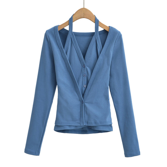 5 Colorway Solid Color Buttons up Long Sleeve Casual Fashion Women t Shirt