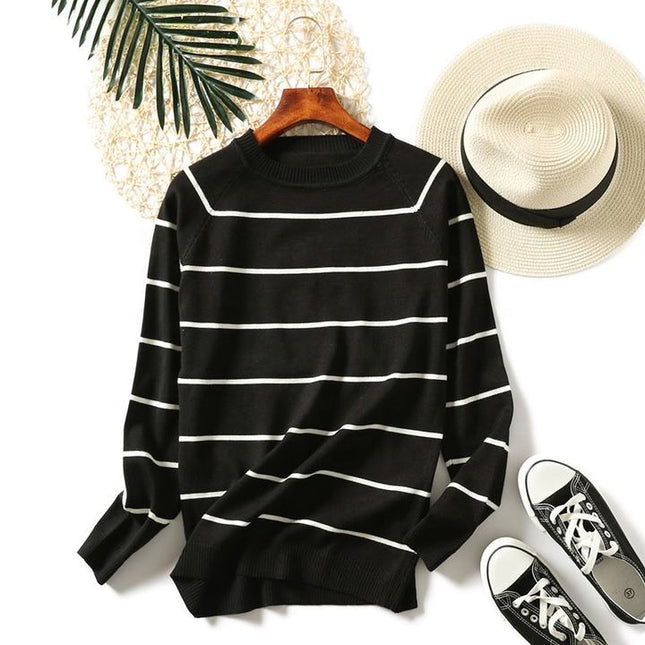 New Style Autumn Winter Women Sweater Striped Vintage Casual Elegant Knit Wear Female Pullovers Tops Korean O-neck Sweaters Lady