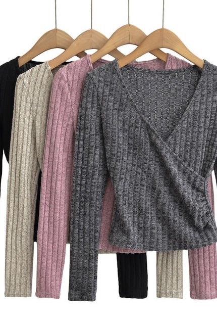 4 Colorway v Neck Long Sleeve Solid Color Casual Fashion Women t Shirt