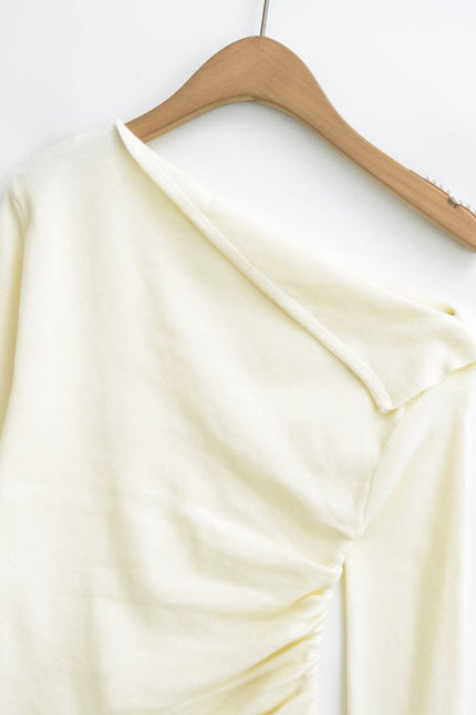 2 Colorway Asymmetrical Design Long Sleeve Solid Color Casual Fashion Tops Blouse for Women