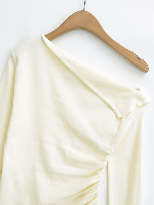 2 Colorway Asymmetrical Design Long Sleeve Solid Color Casual Fashion Tops Blouse for Women