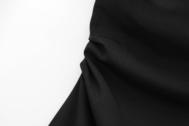 Strapless Black Color Feather Pleated Hot Sale Casual Fashion Midi Dress for Women