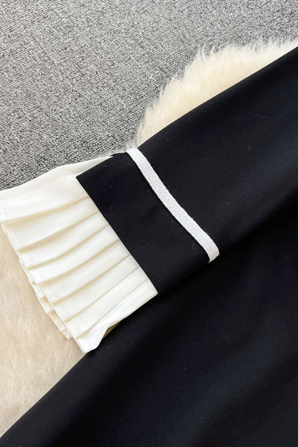 Contrast Panel Dress Slim Fit Black Mid Length Dress