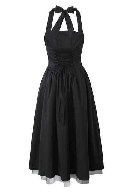 2 Colorway Solid Color Back Hollow Out Sleeveless Hot Sale Casual Fashion Long Halter Dress for Ladies