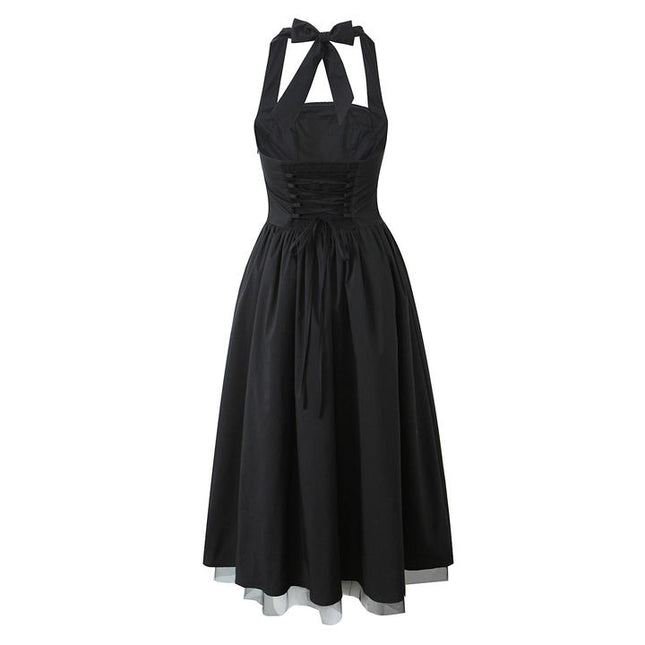 2 Colorway Solid Color Back Hollow Out Sleeveless Hot Sale Casual Fashion Long Halter Dress for Ladies