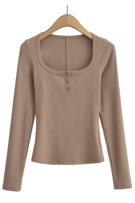 4 Colorway square Collar Buttons up Long Sleeve Solid Color Casual Fashion Women t Shirt