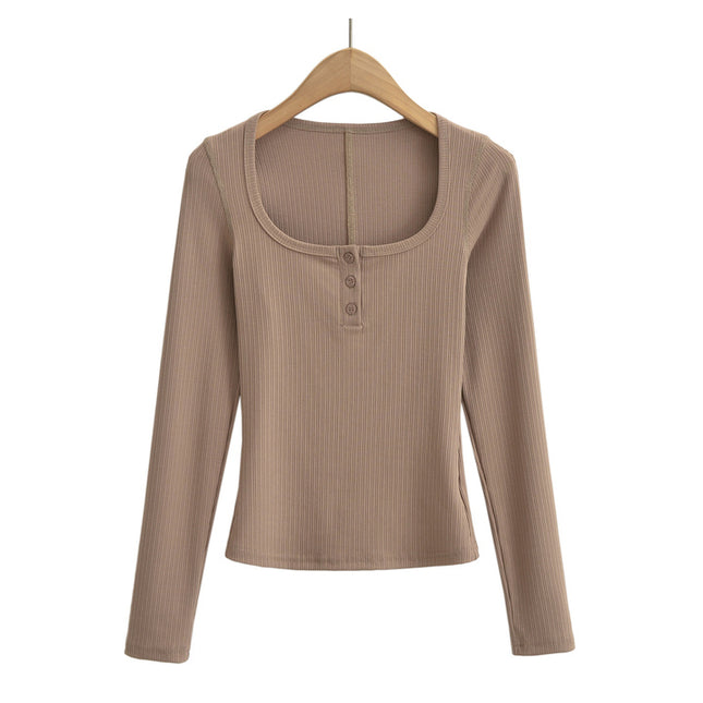 4 Colorway square Collar Buttons up Long Sleeve Solid Color Casual Fashion Women t Shirt