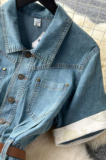 Korean Style Denim Dresses Women'S Summer Split Long Casual Dresses