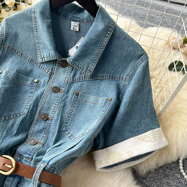 Korean Style Denim Dresses Women'S Summer Split Long Casual Dresses