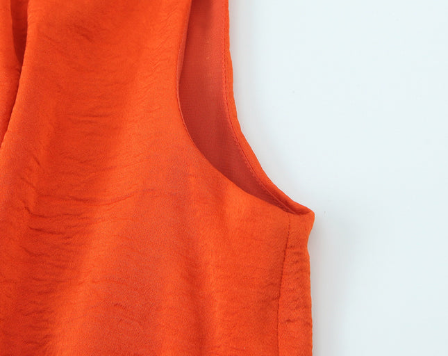 Front Slit Orange Color Sleeveless Casual Fashion Summer Long Dress for Women