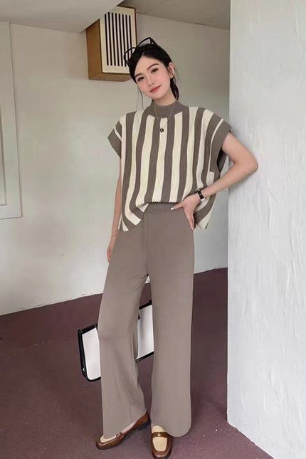 Knitted Fashion Set Women's Top Casual Wide Leg Pants Two Piece Set